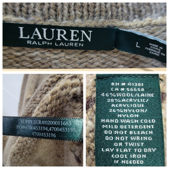 Lauren Ralph Lauren Knit Sweater Dress Brown Donegal Tweed Wool Blend Women’s L - Picture 14 of 17